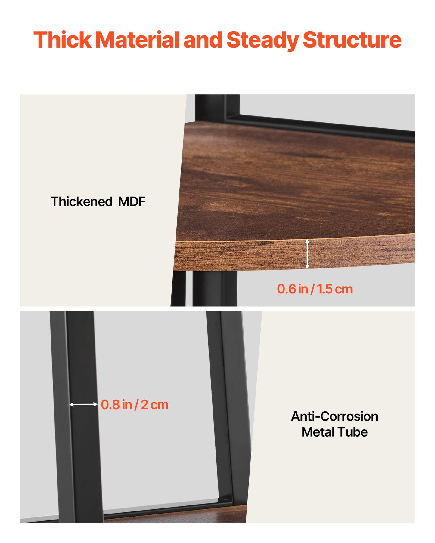 5 Tier Corner Shelf, 70" Tall Corner Bookshelf With Metal Frame & Wooden Shelves, Industrial Corner Ladder Shelf For Living Room, Bedroom, Office, Rustic Brown