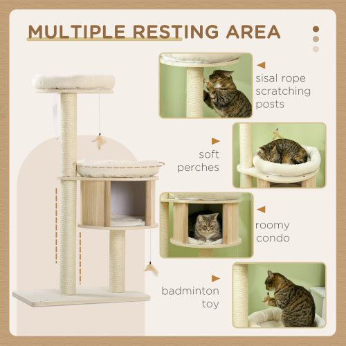 PawHut 3-Level Cat Tree – Sisal Scratching Posts, Soft Cushions & Play Area
