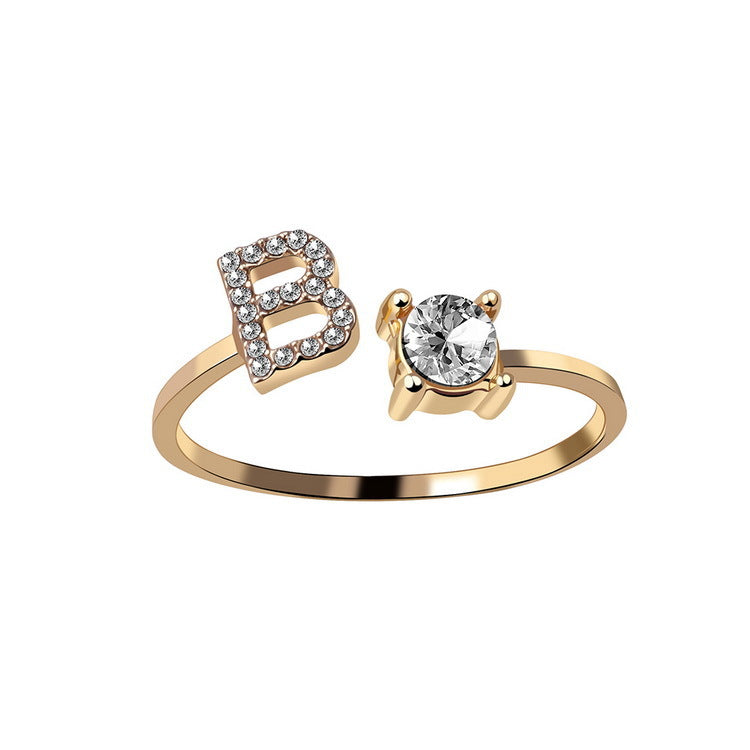 Adjustable 26 Initial Letter Ring – Elegant Fashion Jewelry for Women