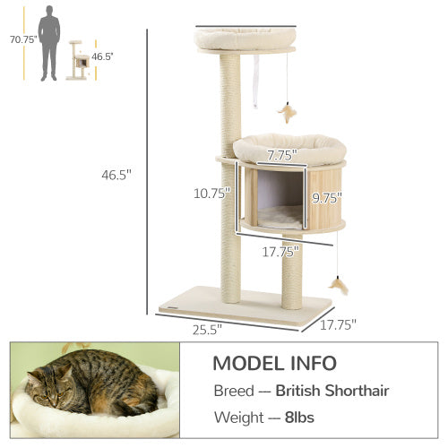PawHut 3-Level Cat Tree – Sisal Scratching Posts, Soft Cushions & Play Area