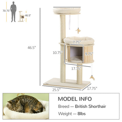 PawHut 3-Level Cat Tree – Sisal Scratching Posts, Soft Cushions & Play Area