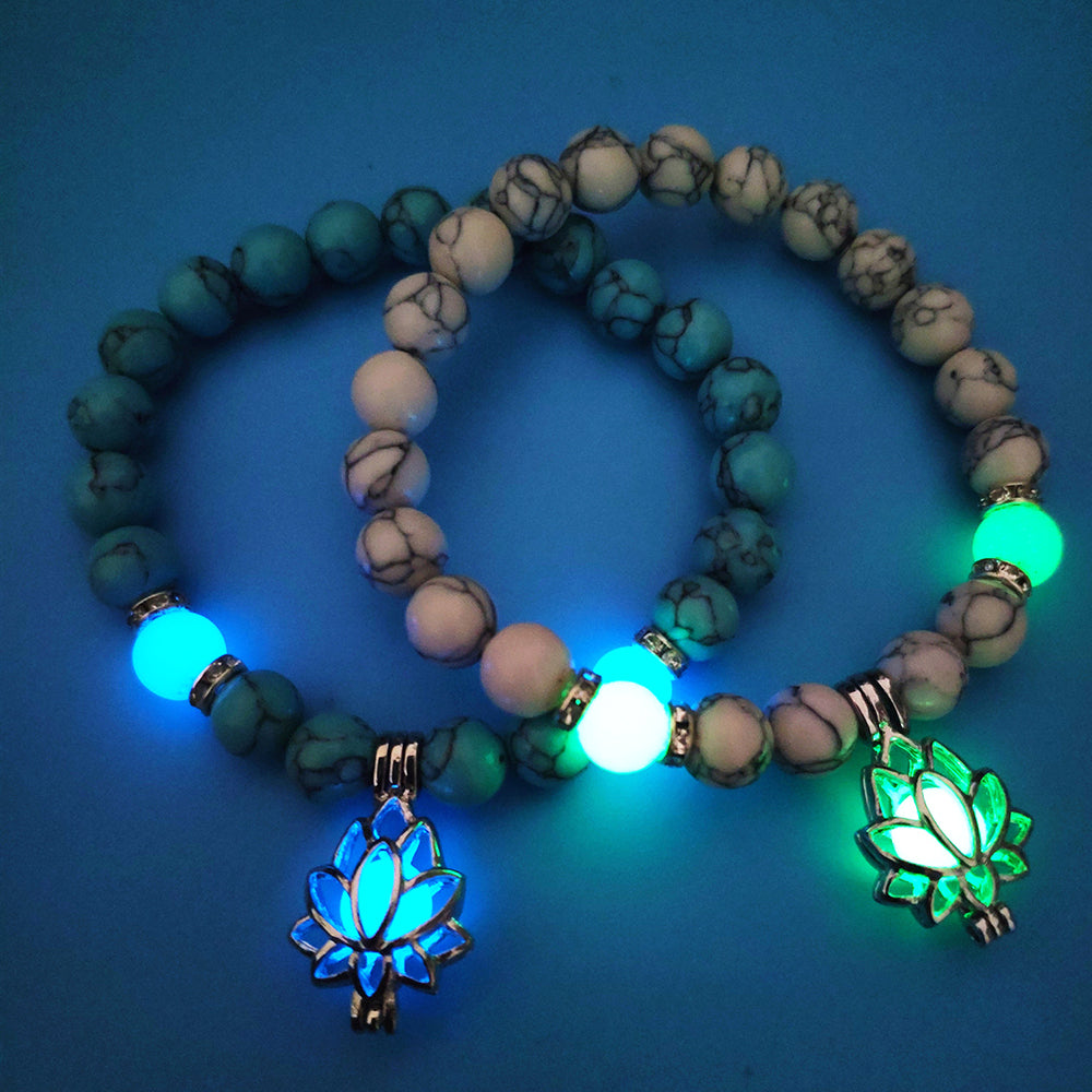 Energy Luminous Lotus Natural Stone Bracelet – Glow in the Dark Yoga & Healing Jewelry