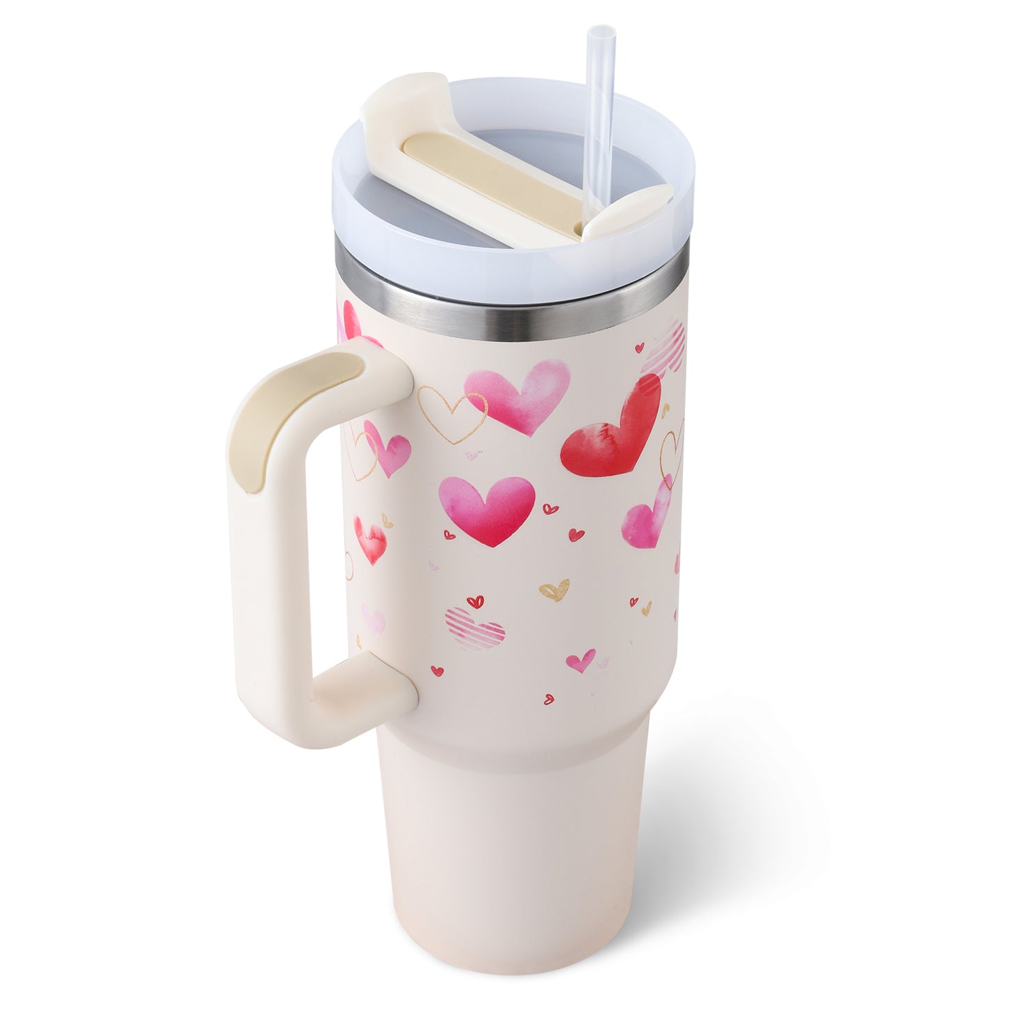 40oz Insulated Tumbler with Handle & Straw – Stainless Steel Travel Mug