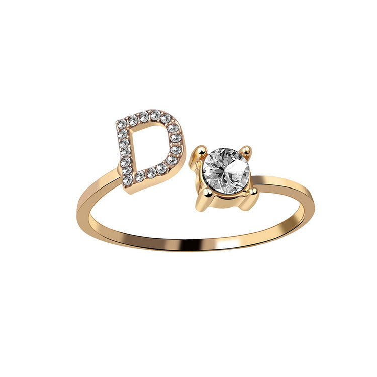 Adjustable 26 Initial Letter Ring – Elegant Fashion Jewelry for Women