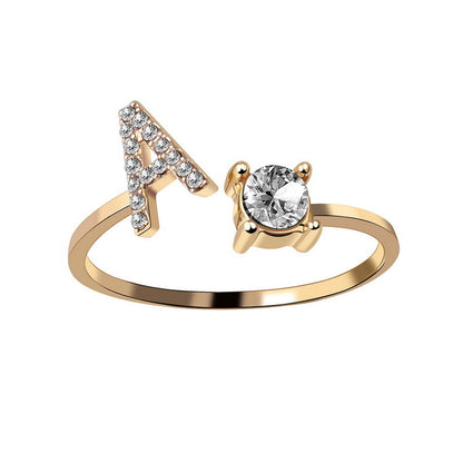 Adjustable 26 Initial Letter Ring – Elegant Fashion Jewelry for Women