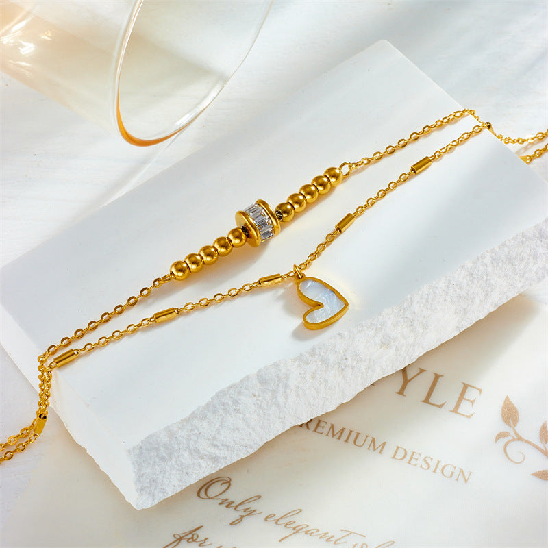 Boho Love Heart Anklet – Double Layer Chain Bracelet for Women