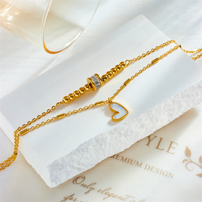 Boho Love Heart Anklet – Double Layer Chain Bracelet for Women