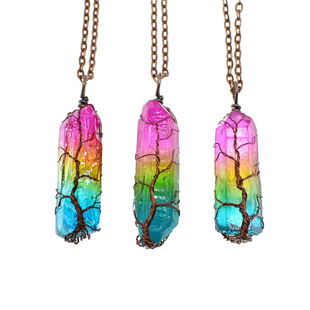 Tree Of Life Crystal Pendant Necklace – Κολιέ Δέντρο της Ζωής με Φυσική Πέτρα