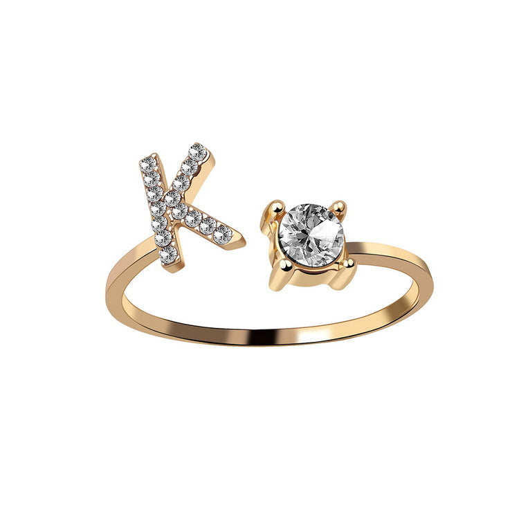 Adjustable 26 Initial Letter Ring – Elegant Fashion Jewelry for Women