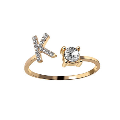 Adjustable 26 Initial Letter Ring – Elegant Fashion Jewelry for Women