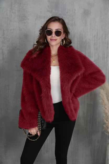 Winter Plush Coat – Warm Fluffy Lapel Jacket for Women