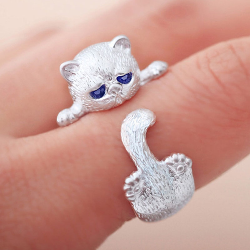 Bague réglable chat mignon – Bijoux pour amoureux des animaux