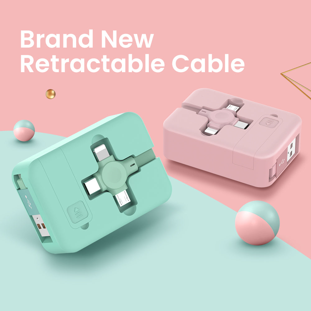 4 In 1 Retractable USB Cable with Phone Stand and Storage Box