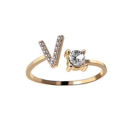 Adjustable 26 Initial Letter Ring – Elegant Fashion Jewelry for Women