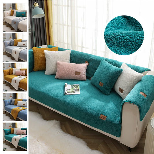 Modern Solid Color Lamb Wool Sofa Cover Anti-Slip Plush Sofa Towel