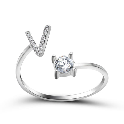 Adjustable 26 Initial Letter Ring – Elegant Fashion Jewelry for Women