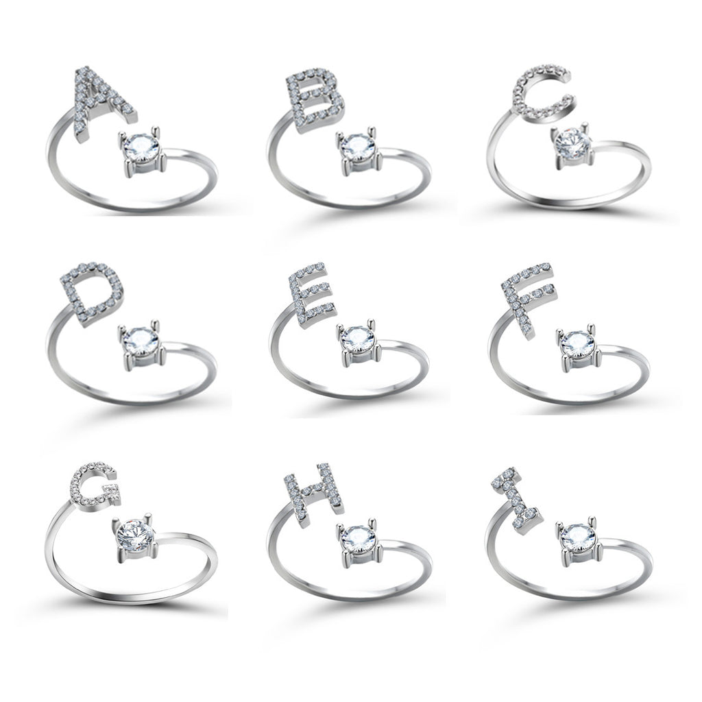 Adjustable 26 Initial Letter Ring – Δαχτυλίδι με Αρχικό Γράμμα & Zircon