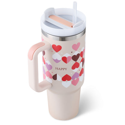 40oz Insulated Tumbler with Handle & Straw – Stainless Steel Travel Mug