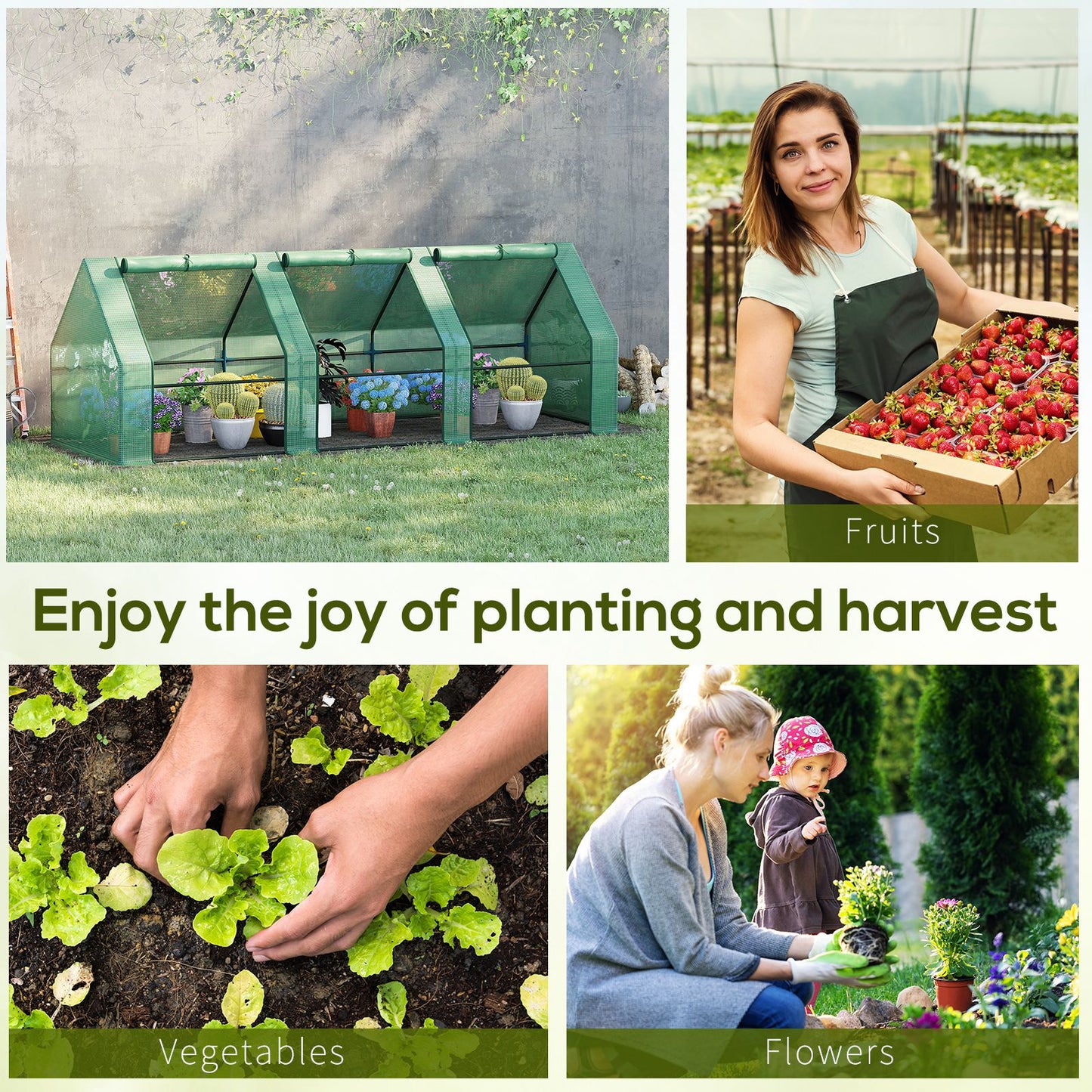 9' x 3' x 3' Portable Mini Greenhouse Outdoor Garden with Large Zipper Doors and Water/UV PE Cover, Green