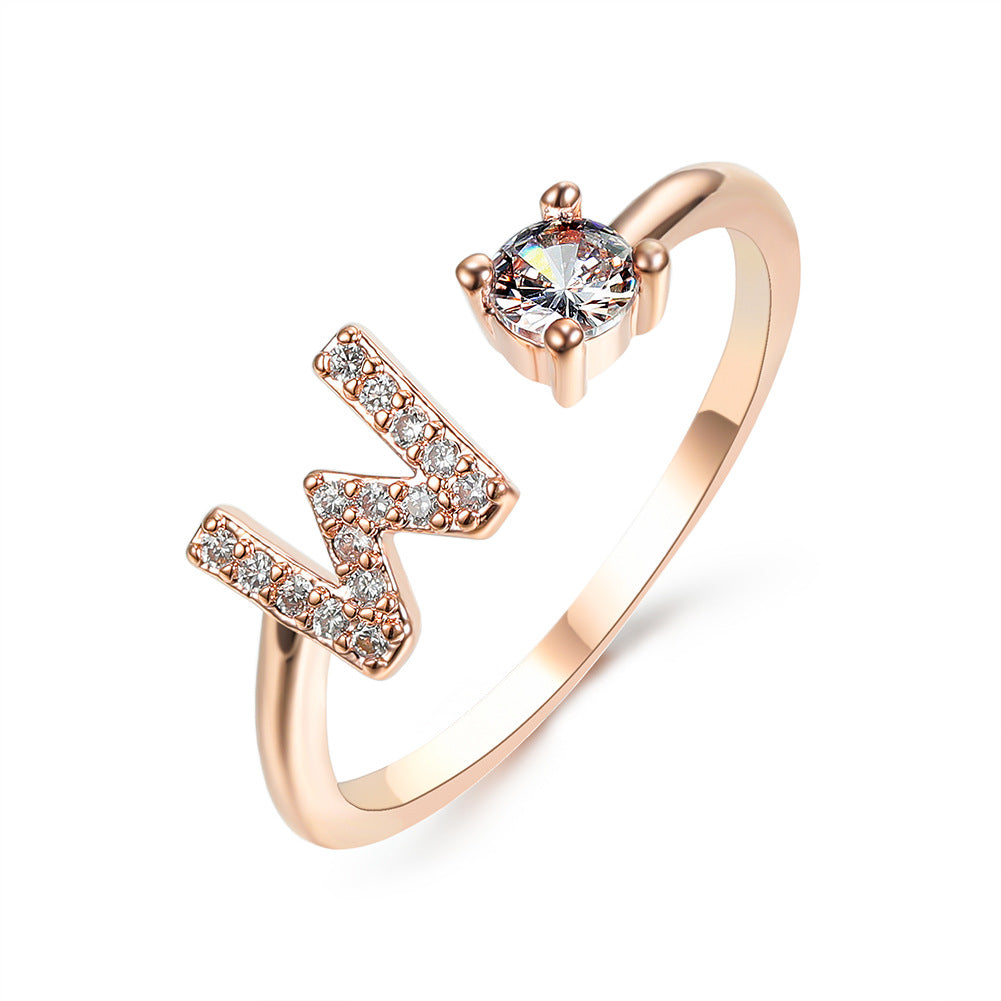 Adjustable 26 Initial Letter Ring – Elegant Fashion Jewelry for Women