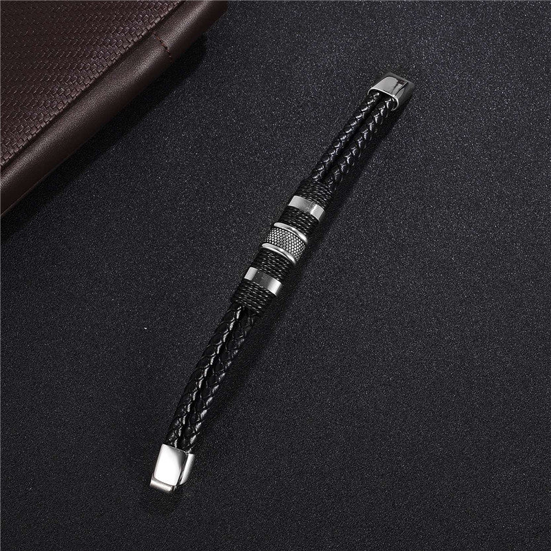 Black Braided Leather Bracelet – Ανδρικό Πλεκτό Βραχιόλι από Δέρμα & Titanium Stainless Steel