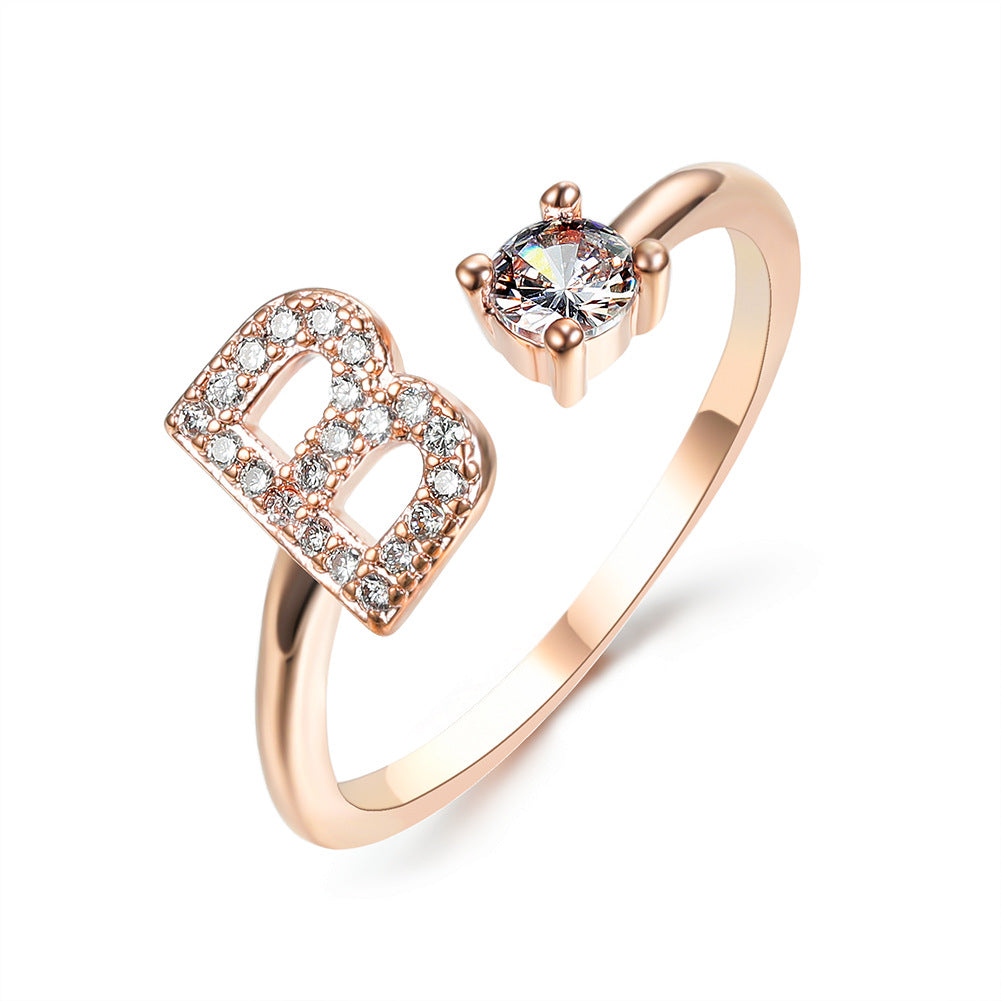 Adjustable 26 Initial Letter Ring – Elegant Fashion Jewelry for Women