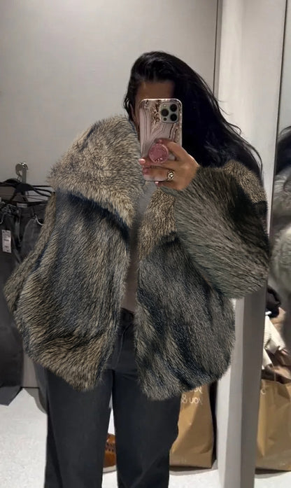 Winter Plush Coat – Warm Fluffy Lapel Jacket for Women