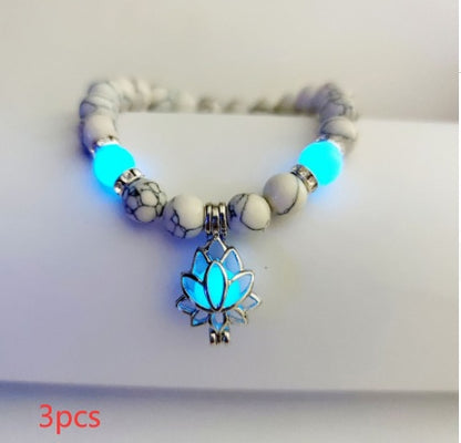 Energy Luminous Lotus Natural Stone Bracelet – Glow in the Dark Yoga & Healing Jewelry