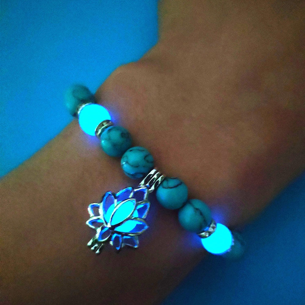 Energy Luminous Lotus Natural Stone Bracelet – Glow in the Dark Yoga & Healing Jewelry