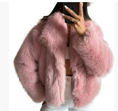 Winter Plush Coat – Warm Fluffy Lapel Jacket for Women