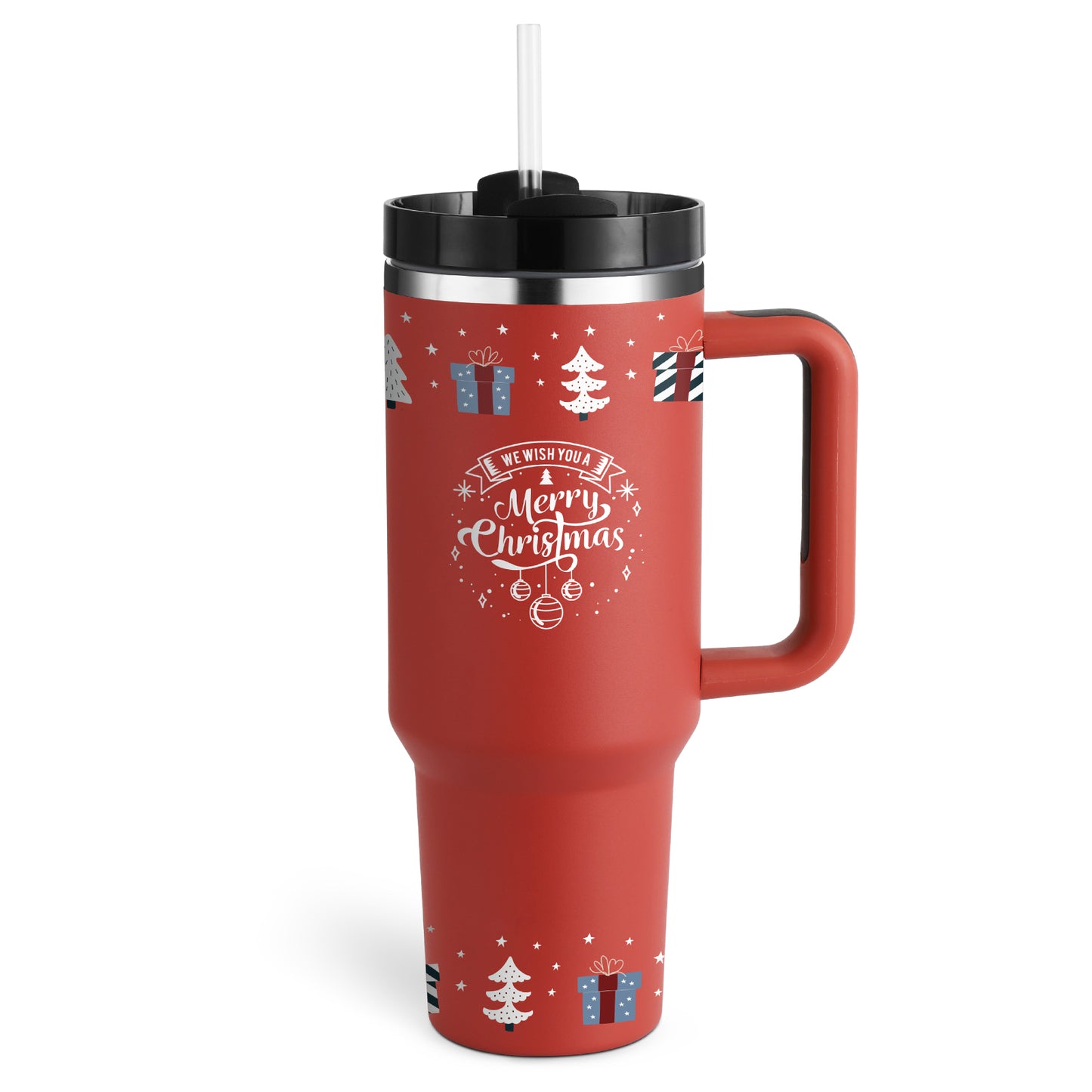 40oz Insulated Tumbler with Handle & Straw – Stainless Steel Travel Mug