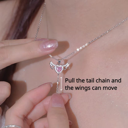 Moving Cupid Heart Angel Wings Tassel Necklace – Romantic Jewelry Gift for Women