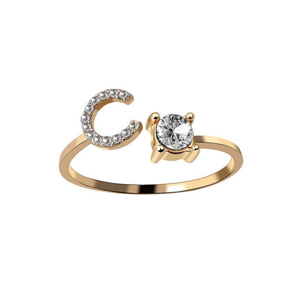 Adjustable 26 Initial Letter Ring – Elegant Fashion Jewelry for Women
