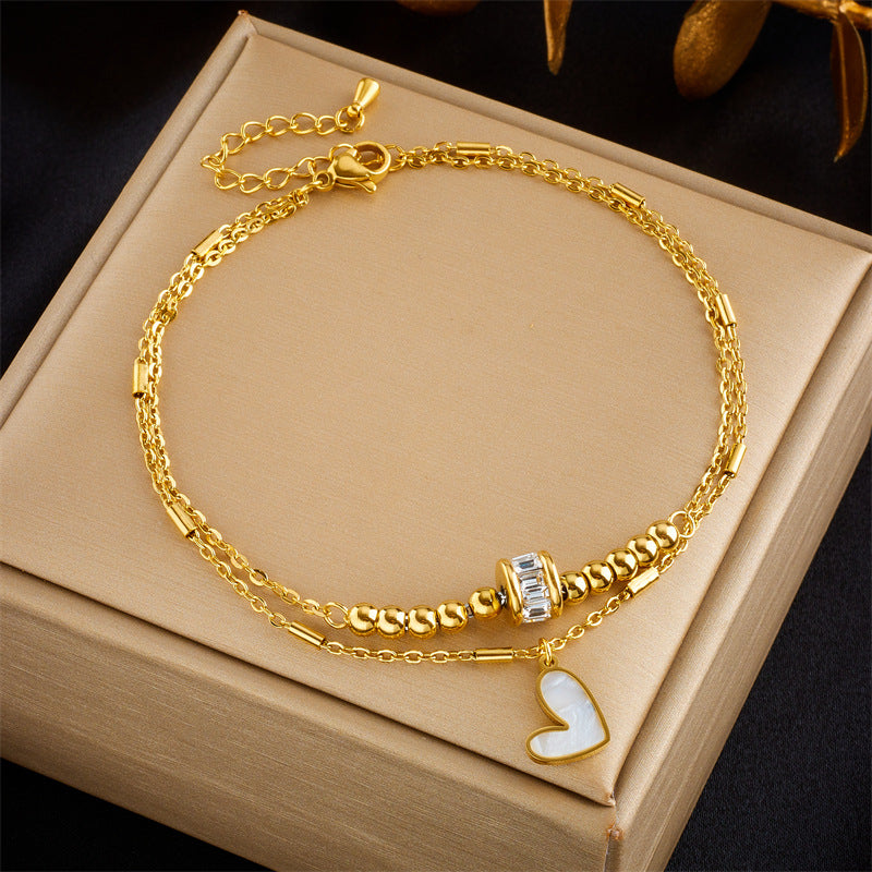 Boho Love Heart Anklet – Double Layer Chain Bracelet for Women
