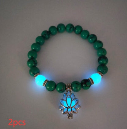 Energy Luminous Lotus Natural Stone Bracelet – Glow in the Dark Yoga & Healing Jewelry