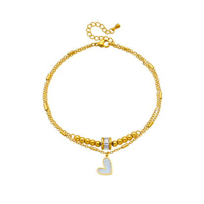Boho Love Heart Anklet – Double Layer Chain Bracelet for Women