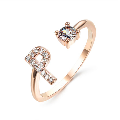 Adjustable 26 Initial Letter Ring – Elegant Fashion Jewelry for Women
