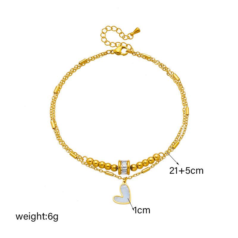 Boho Love Heart Anklet – Double Layer Chain Bracelet for Women