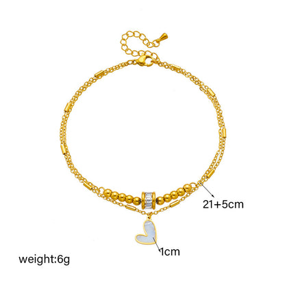 Boho Love Heart Anklet – Double Layer Chain Bracelet for Women