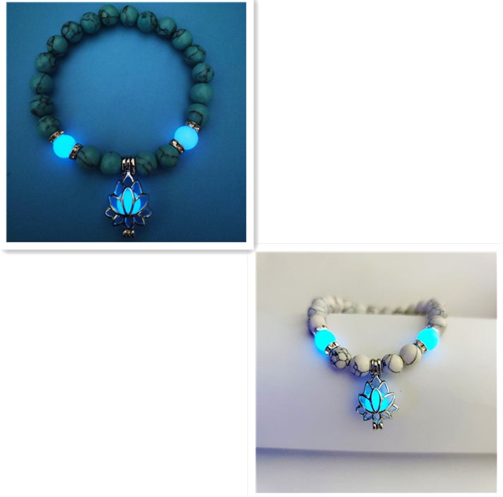 Energy Luminous Lotus Natural Stone Bracelet – Glow in the Dark Yoga & Healing Jewelry