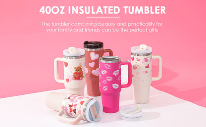 40oz Insulated Tumbler with Handle & Straw – Stainless Steel Travel Mug