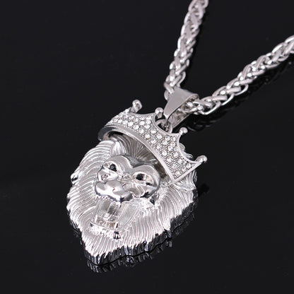 Diamond Crown Lion Necklace – Hip Hop Luminous Gold-Plated Pendant