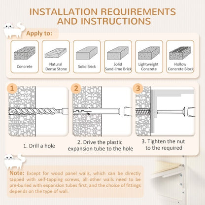 PawHut 6-pc Modern Cat Wall Shelves For Indoor Cats, Height Adjustable Jumping Platforms