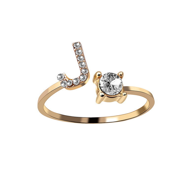 Adjustable 26 Initial Letter Ring – Elegant Fashion Jewelry for Women