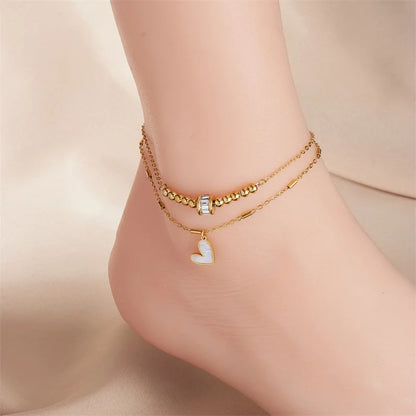 Boho Love Heart Anklet – Double Layer Chain Bracelet for Women