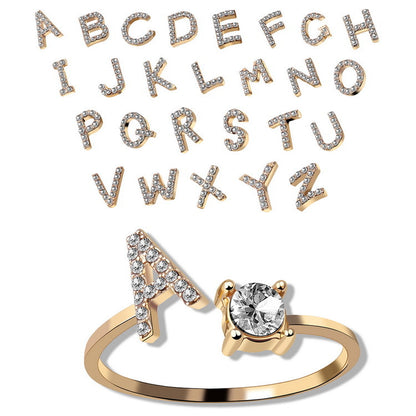 Adjustable 26 Initial Letter Ring – Elegant Fashion Jewelry for Women
