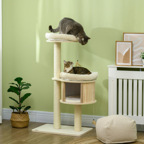 PawHut 3-Level Cat Tree – Sisal Scratching Posts, Soft Cushions & Play Area