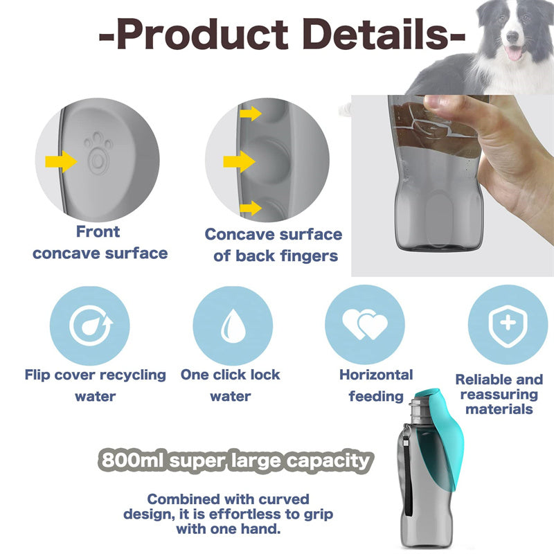 Portable Dog Water Bottle 800ml – Φορητό Παγούρι Νερού με Αναδιπλούμενο Μπολ