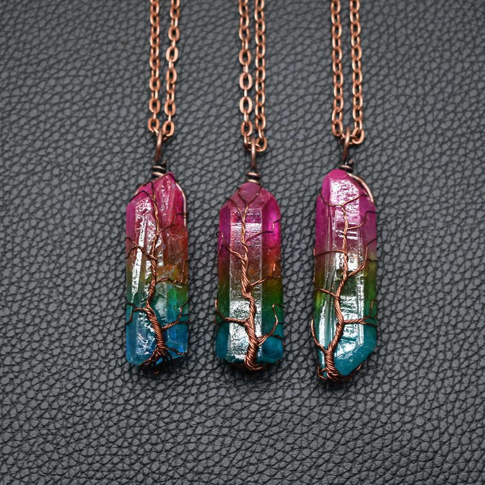 Tree Of Life Crystal Pendant Necklace – Κολιέ Δέντρο της Ζωής με Φυσική Πέτρα