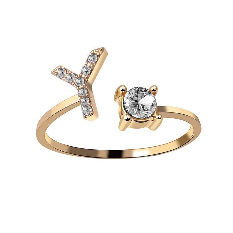 Adjustable 26 Initial Letter Ring – Elegant Fashion Jewelry for Women